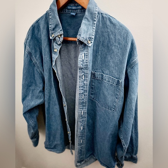 Port Authority Women’s Denim Shirt Size Large 90s Coastal Cotton Layering Top - Picture 3 of 6